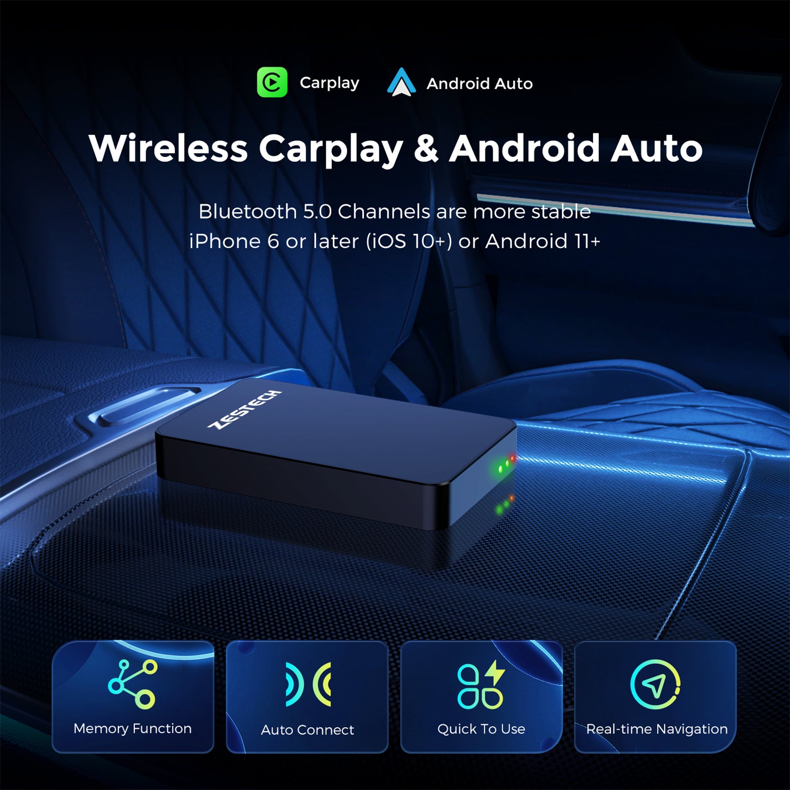 ZESTECH Qualcomm Snapdragon 6115 Android 13 Wired to Wireless CarPlay AI Box, 8GB+128G, Apple & Android Car Multimedia Interconnection Box