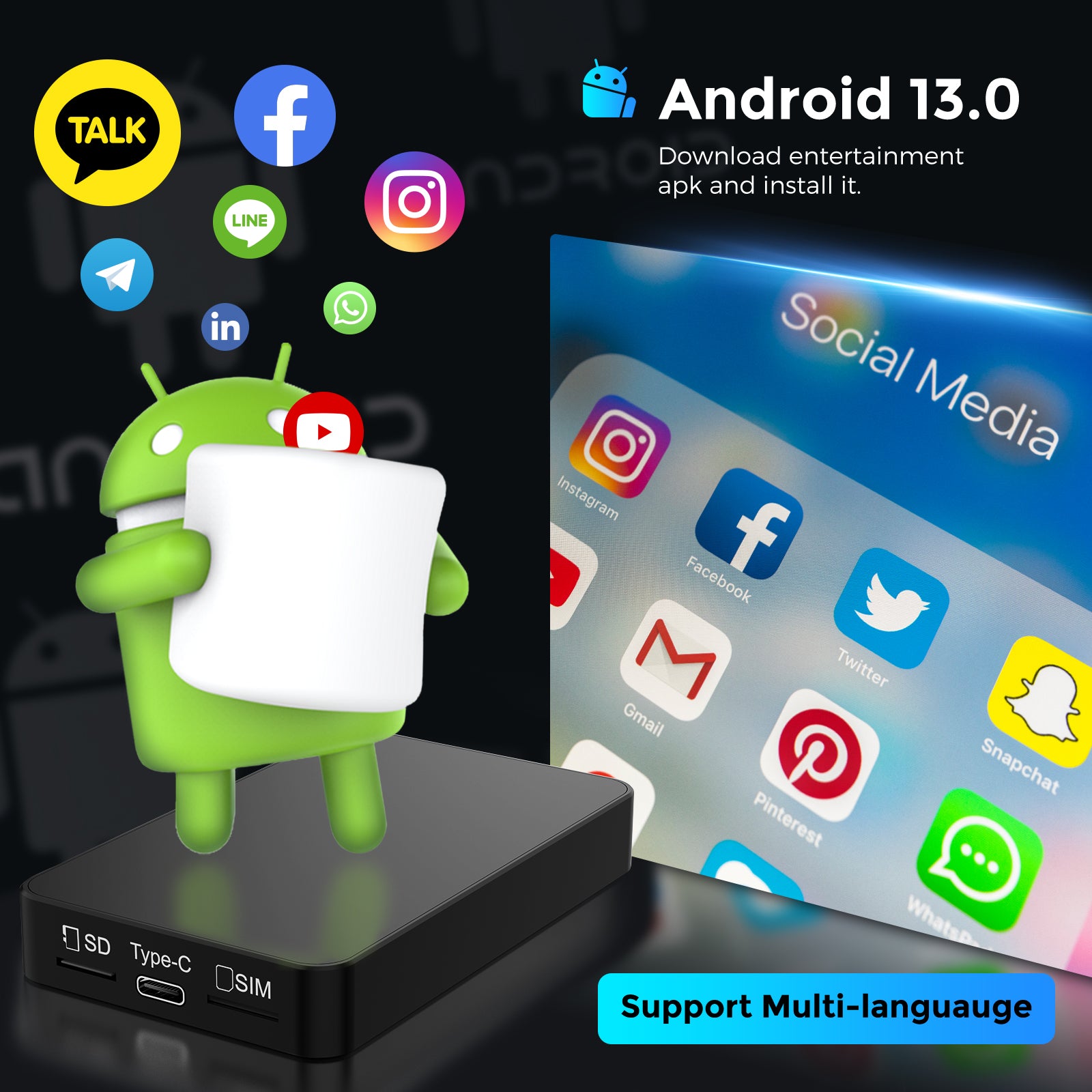 ZESTECH Qualcomm Snapdragon 6115 Android 13 Wired to Wireless CarPlay AI Box, 8GB+128G, Apple & Android Car Multimedia Interconnection Box