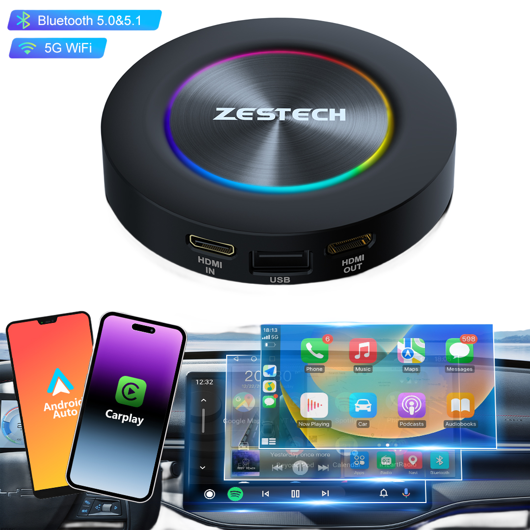 ZESTECH OEM Factory QCM 6115 CarPlay Android Auto Adapter 8GB+128GB Converter Box Android 13.0 Fast Running