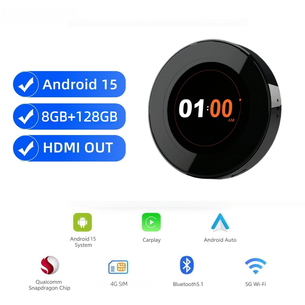 ZESTECH Wireless CarPlay Ai Box 8GB+128GB Android Auto Smart Box QCM 6350 Android 15 Plug and Play Wireless CarPlay Adapter