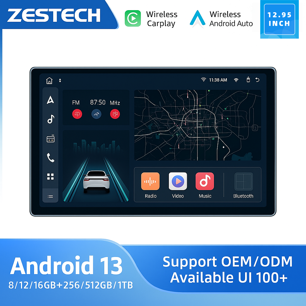 ZESTECH 12.95 inch Universal Multimedia OEM 1 Din Design Octa-core 8GB+128GB 1920*1200 In-cell LCD