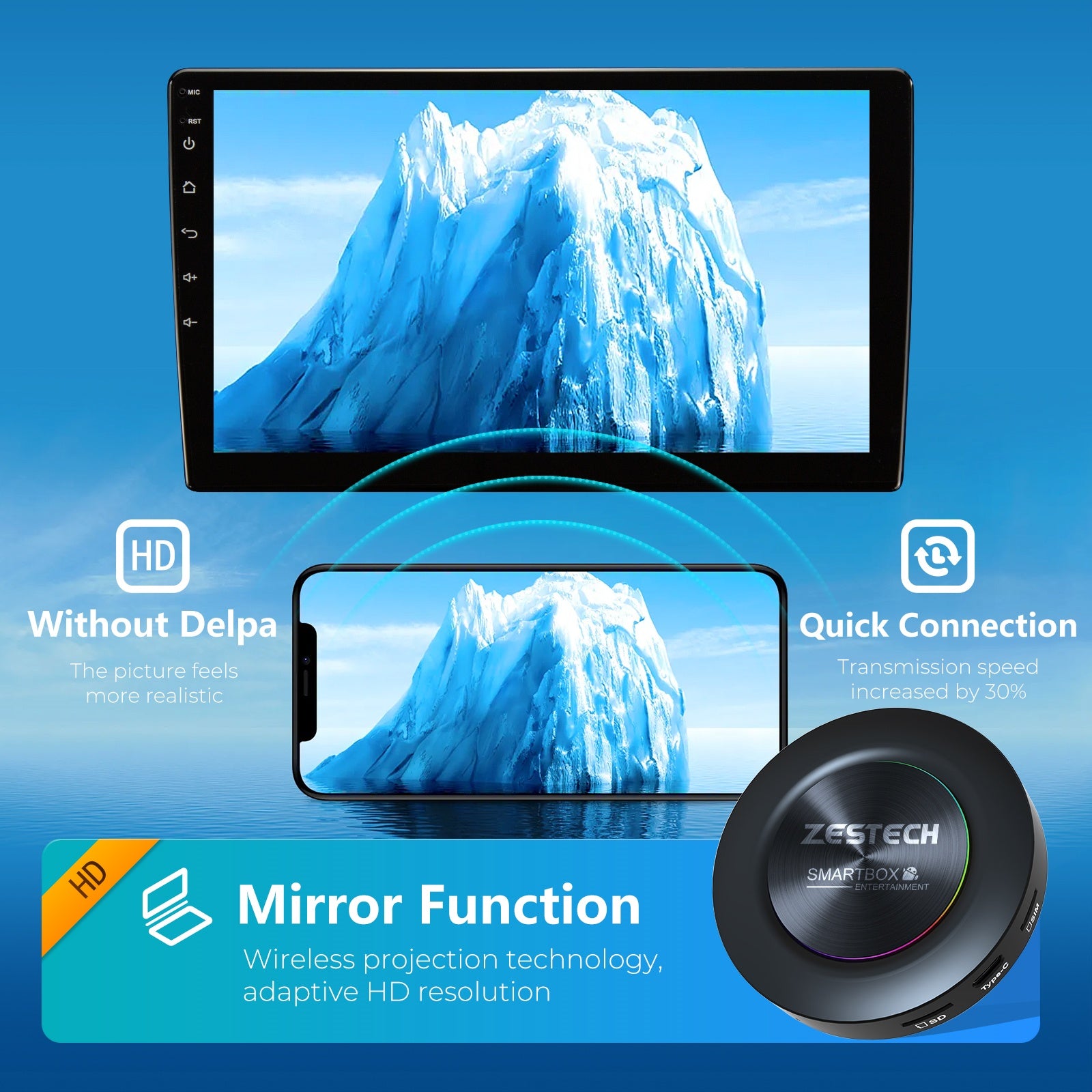 ZESTECH OEM Factory QCM 6115 CarPlay Android Auto Adapter 8GB+128GB Converter Box Android 13.0 Fast Running