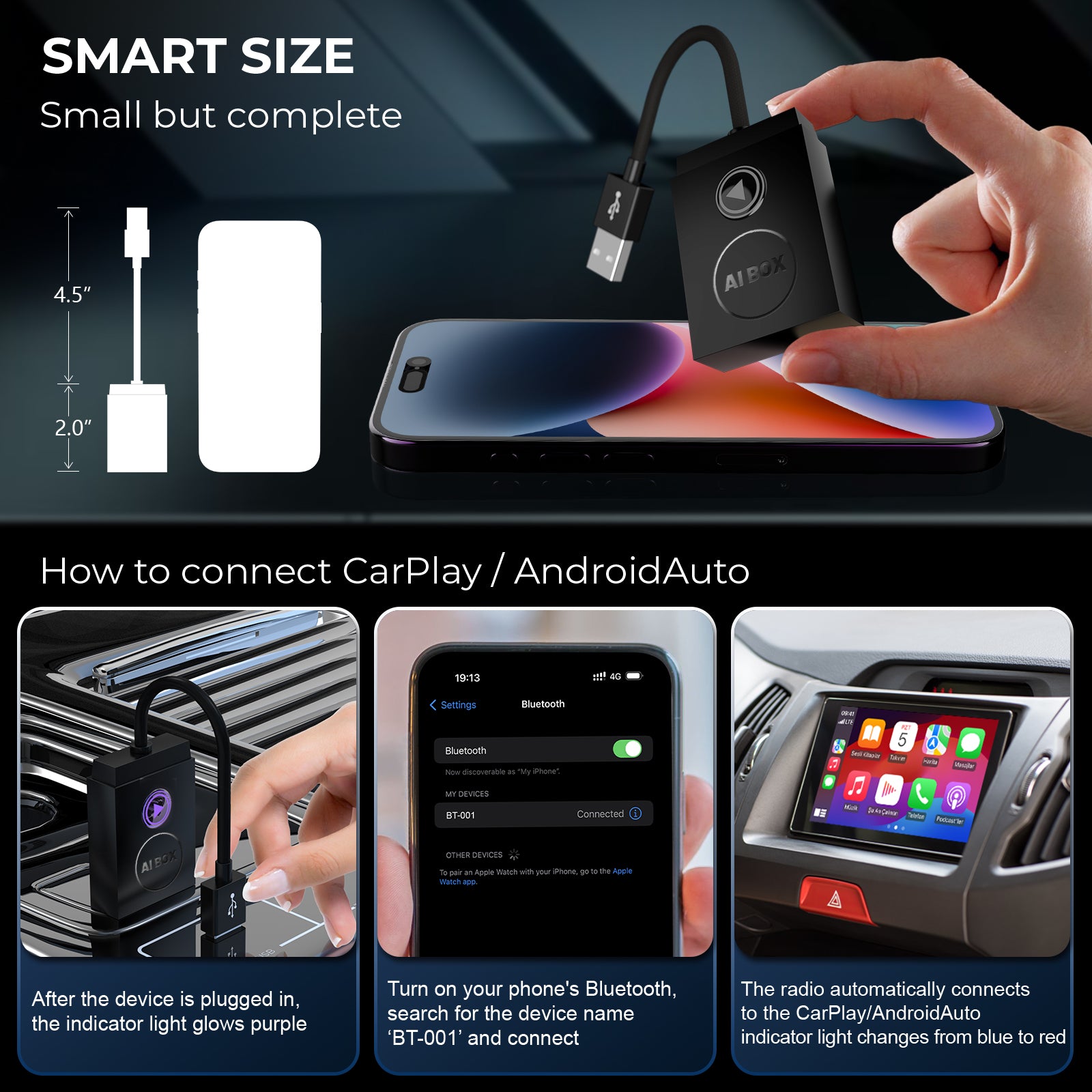 ZESTECH Wireless Carplay dongle OEM for Apple Carplay Android Auto 2-in-1 wired to wireless Carplay AI box