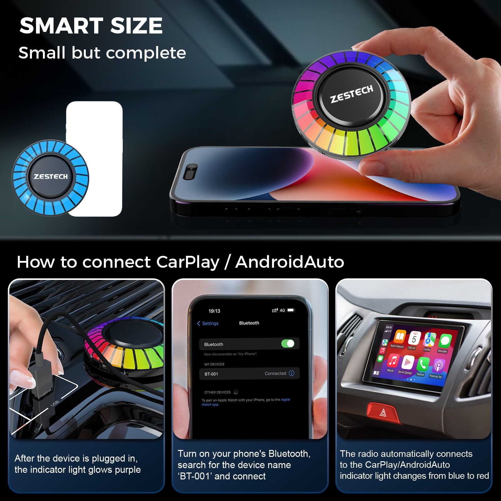 ZESTECH Wireless for iPhone Apple CarPlay Dongle Wired Car Play CarPlay Adapter Cars Convert Wired to Wireless CarPlay ai box