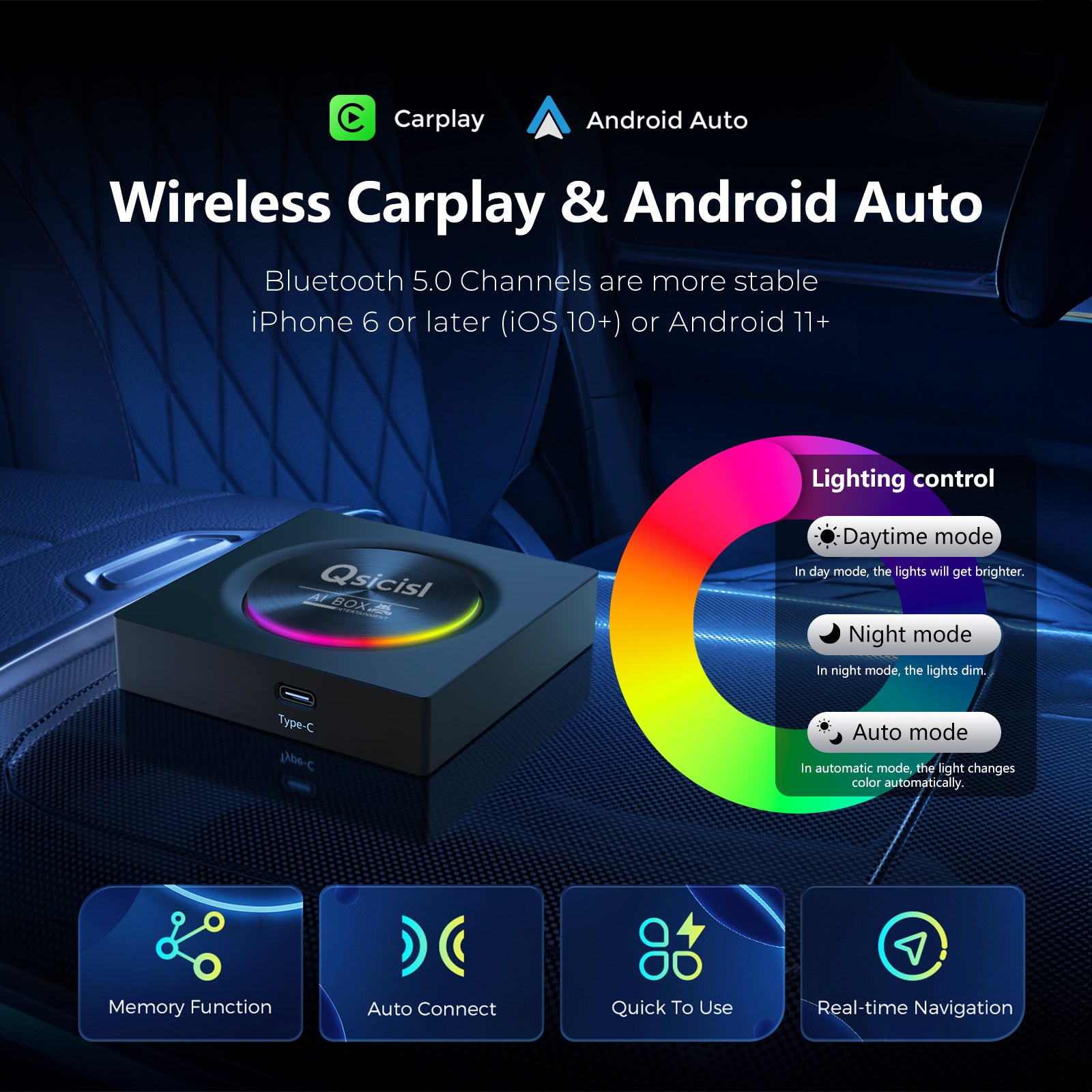 ZESTECH Product OEM Factory QCM 6115 CarPlay Android Auto Adapter 8GB+128GB Converter Box Android 13.0 Fast Running