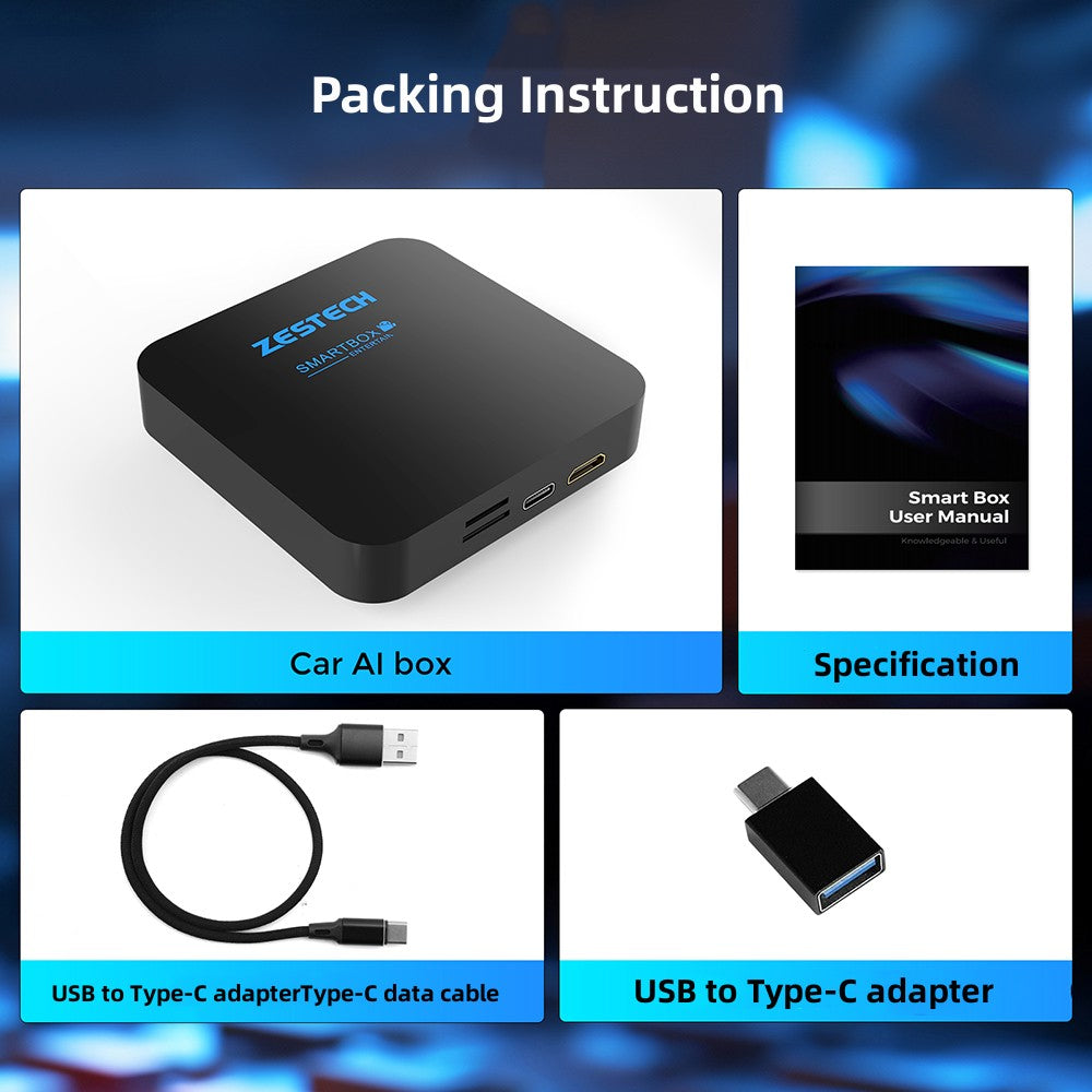ZESTECH Factory QCM Universal CarlinK box Wireless Android Auto CarPlay Box 8+128GB Adapter Car Play AI Dongle