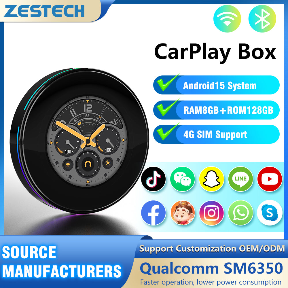 ZESTECH Car AI Box Wireless CarPlay & Android Auto Multimedia 4K Video,4G Cellular, 8 Core, 5G WiFi For YouTube/Netflix/Google Store,60% Performance Increase (Color (4ram+64rom) Round)