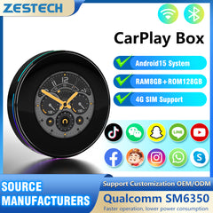 ZESTECH Car AI Box Wireless CarPlay & Android Auto Multimedia 4K Video,4G Cellular, 8 Core, 5G WiFi For YouTube/Netflix/Google Store,60% Performance Increase (Color (4ram+64rom) Round)