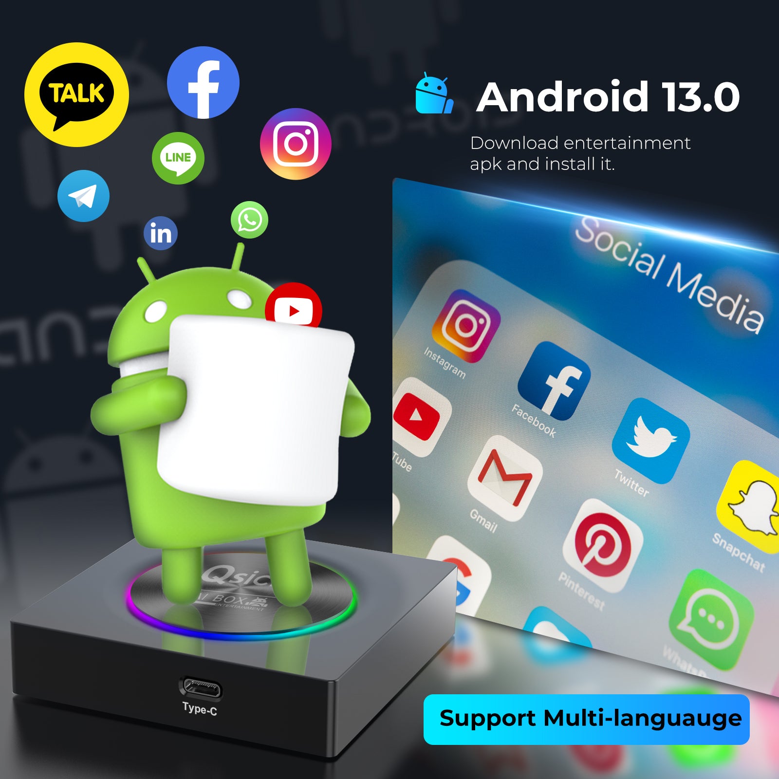 ZESTECH Product OEM Factory QCM 6115 CarPlay Android Auto Adapter 8GB+128GB Converter Box Android 13.0 Fast Running
