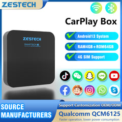 ZESTECH Factory QCM Universal CarlinK box Wireless Android Auto CarPlay Box 8+128GB Adapter Car Play AI Dongle