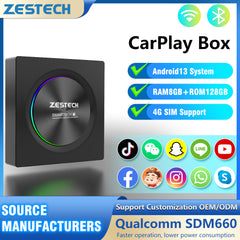 Magic Box 4.0,Car AI Box Wireless CarPlay & Android Auto Multimedia 4K Video,4G Cellular, 8 Core, 5G WiFi For YouTube/Netflix/Google Store,60% Performance Increase (Color (4ram+64rom) Square)
