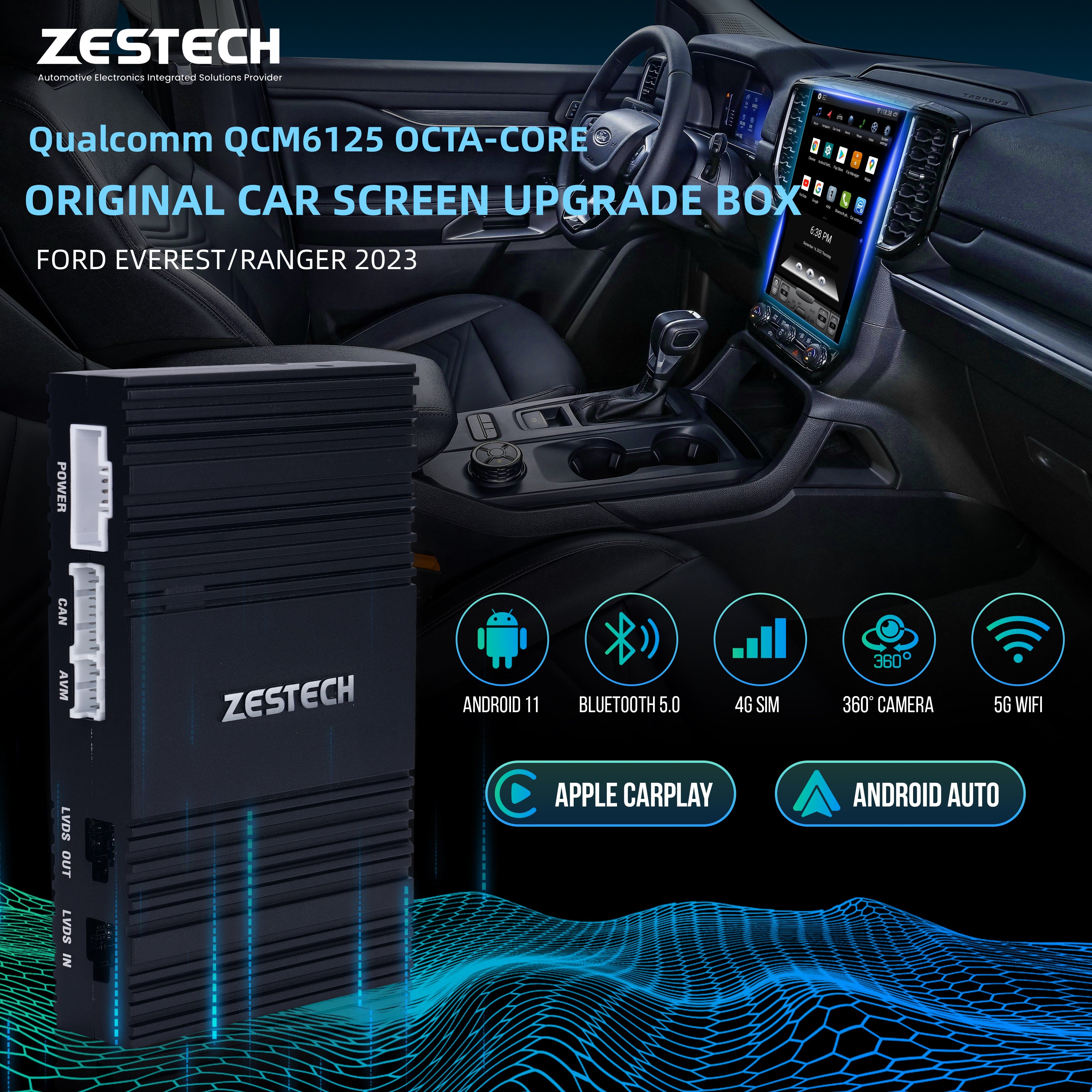 ZESTECH Factory Qualcomm 6125 Android 11 for Ford Everest 2023 & Ford Ranger 2023 original car screen Upgrade Box Specification 4GB+64GB