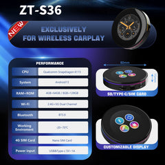 ZESTECH Car AI Box Wireless CarPlay & Android Auto Multimedia 4K Video,4G Cellular, 8 Core, 5G WiFi For YouTube/Netflix/Google Store,60% Performance Increase (Color (4ram+64rom) Round)